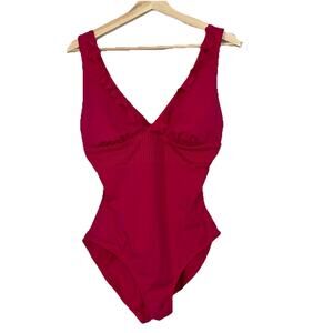 Spanx Swimsuit Womens 12 Pink One Piece Ruffle Slimming Padded Beach Vacation